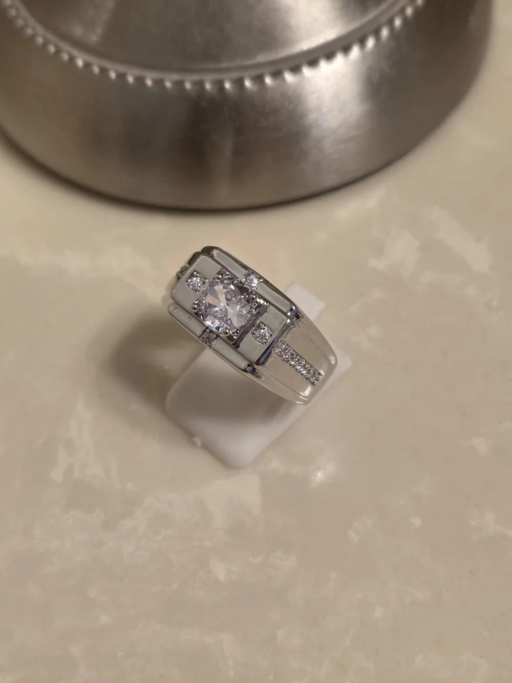 Men' Silver and CZ Statement Ring Size 10